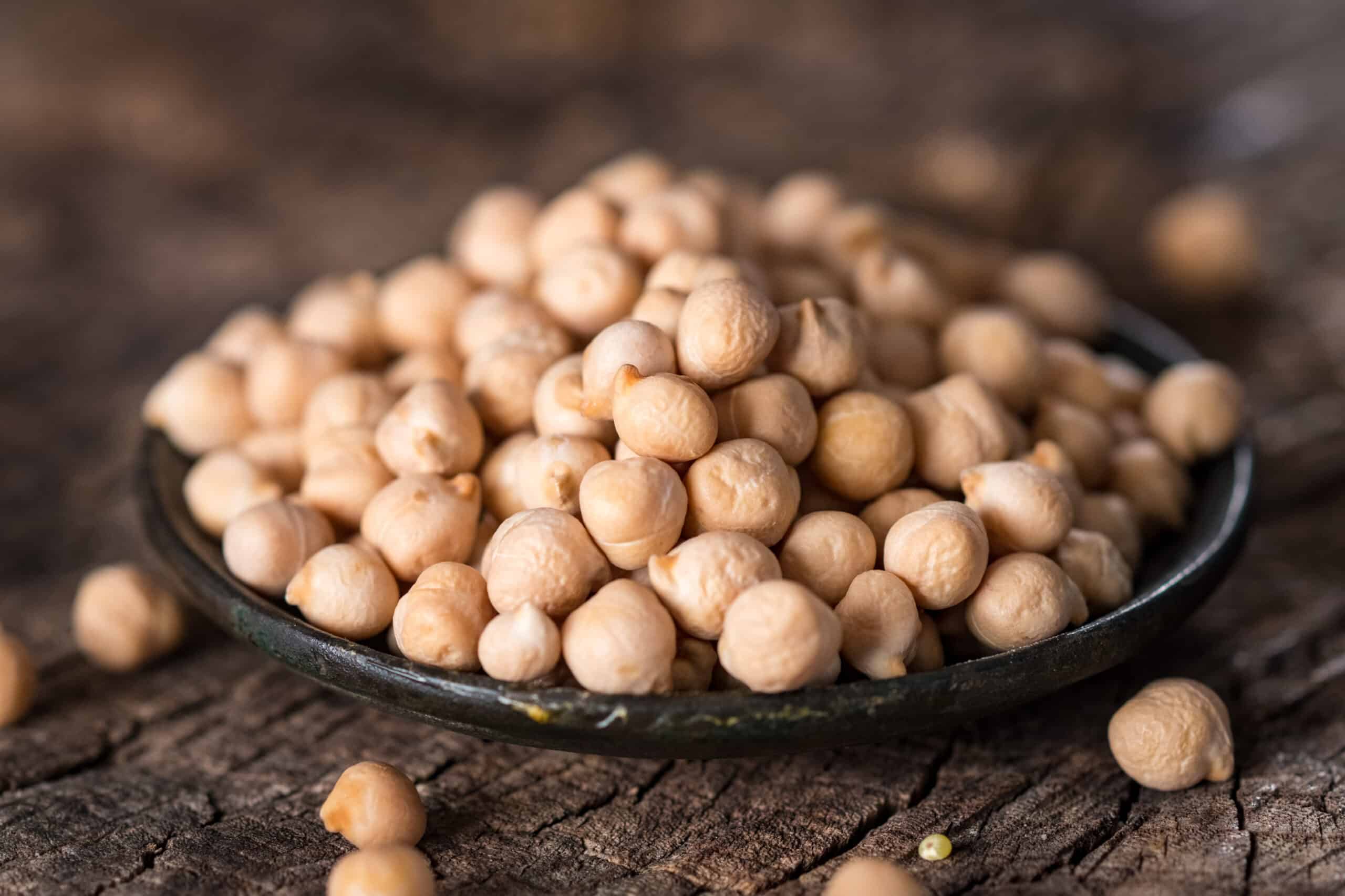 organic chickpea on wooden background