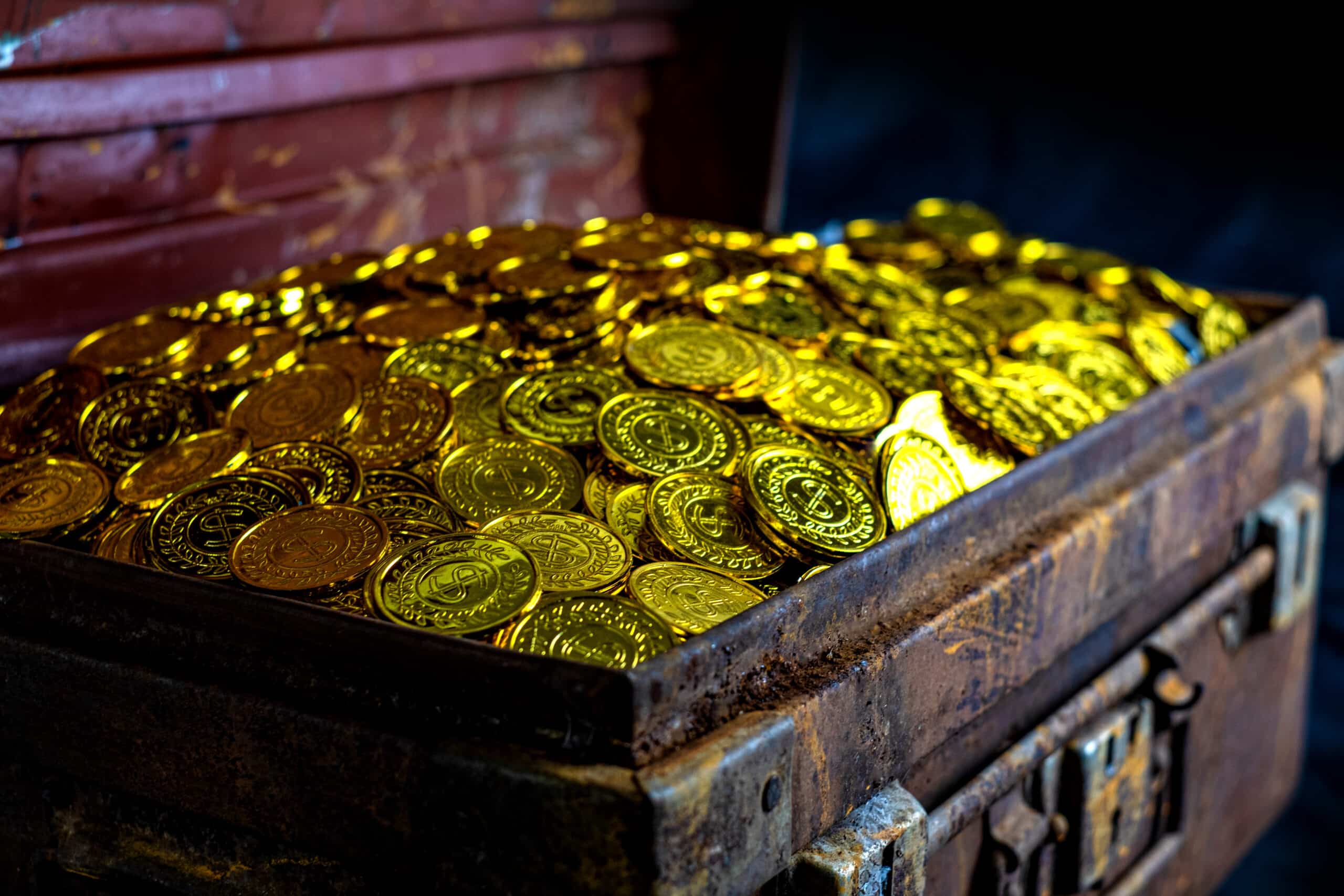 stacking gold coin in treasure chest